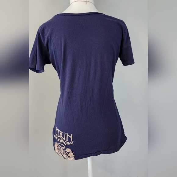 EDUN Organic Cotton Tee Shirt. Navy And Cream. Size Large - Picture 7 of 8